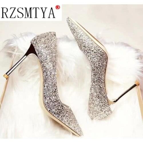Fashion Sexy Shine Womens Pointed Toe Pumps Stiletto High Heel 7cm/9cm Walking Show Shoes Wedding Heels for Woman