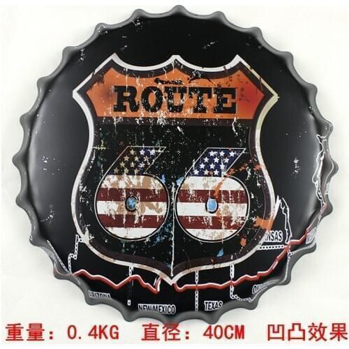 20pcs/lot 40CM 16" Movie 007 Motorcycle Route 66 beer Wine vintage Bottle Cap Retro Tin Metal Sign Pop Drink Kitchen Home Decor