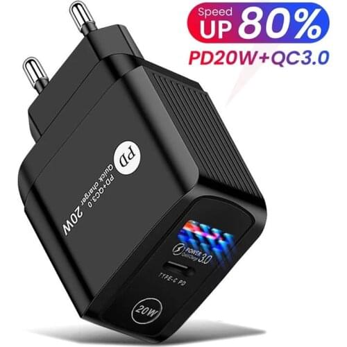 PD 20W EU/US/UK Plug USB C Quick Charger 3.0 3A Type C Fast Charging 2 Ports USB C Charger For Samsung Huawei QC Phone Charger