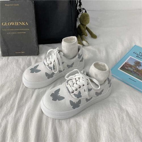 Women Sneakers Butterfly Printing Cute Sport Shoes Vintage Platform Kawaii Casual Shoes Japanese College Style Lolita Shoes