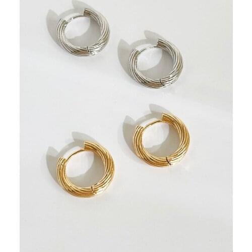 ALLNEWME Gold Color Small Geometric Circular Spiral Pattern Copper Hoop Earrings for Women Vintage Huggie Earring Pendientes