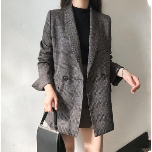 Office Wear Work Runway Jackets Blazer Autumn Spring Jacket Women Suit Coats Plaid Outwear Casual Turn Down Collar