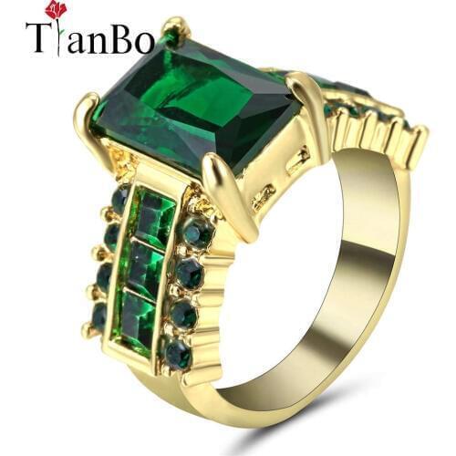 TianBo Female Green / Sky-blue CZ Ring Fashion White & Black & Gold Colour Vintage Wedding Rings For Women Birthday Stone Size 7