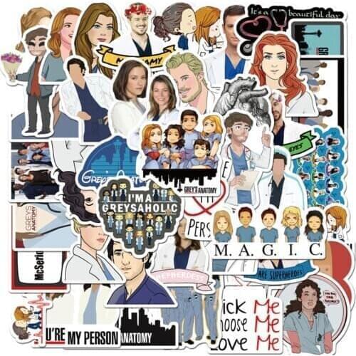 50PCS TV Show Greys Anatomy Stationery Stickers Sticker For Phone Laptop Funny Graffiti Stickers Decals Kid Toy Gifts Stickers