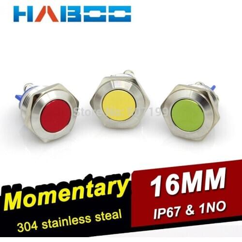 10pcs packing dia.16mm push button switch 1NO screw type momentary head with colors 304 stainless steal material