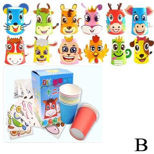 12pcs/set Kids Animals DIY handmade paper cups sticker material kit Children kindergarten school art craft Educational toys