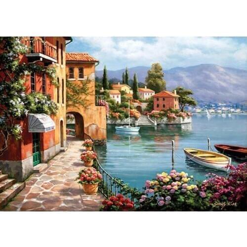 14/16/18/27/28 Seaside town Scenery Needlework,Cross sttich Handmade 14CT Counted Canvas DIY,DMC,Cross-stitch kits,Embroidery