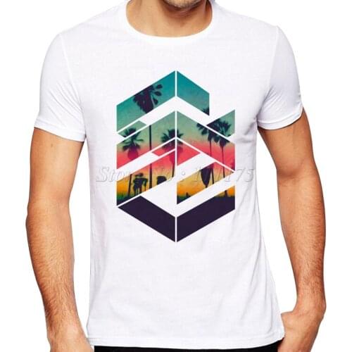 2019 Newest Summer Fashion Geometric Sunset beach Design T Shirt Mens Cool Design High Quality Tops Custom Hipster Tees