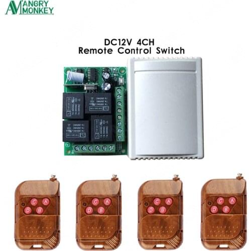 433 Mhz Wireless Remote Control Switch DC 12V 4CH relay 1527 Learning code Receiver Module and 4pcs 433Mhz RF Remote Transmitter