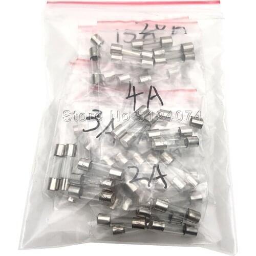 50pcs/lot 5*20 (0.5A-20A) 250V glass fuse bag 10 kinds model specifications (5 each)