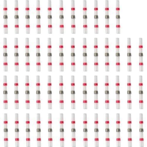 50Pcs Solder Seal Wire Connectors, Heat Shrink Butt Connector Waterproof Insulated Electrical Butt Terminals For Automotive Mari