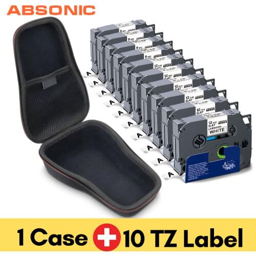 Absonic 10PK 231 12mm Label for Brother Lamination Ribbon Hard Case for Brother PT-touch H110 PT-H110 Label Printer Bag Storage