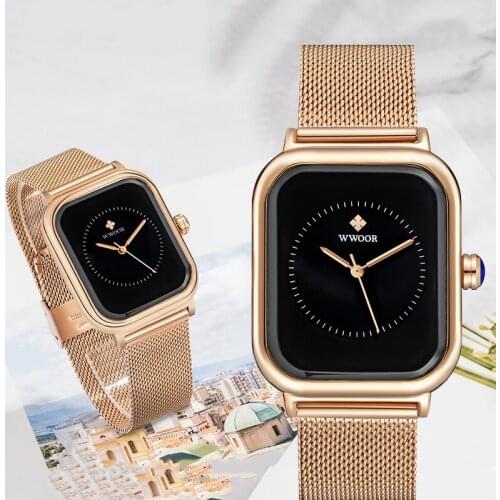WWOOR 2021 Original Design Women Watch Fashion Stainless Steel Rose Gold Clock Waterproof Elegant Wrist Watches Relogio Feminino