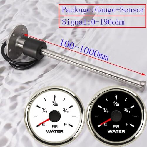 100-1000MM Water Level Sensor with 0-190ohm Water Level Gauge Sensors Fuel Sender Unit For Boat 12V/24V 52MM Gauge 7 Color Light