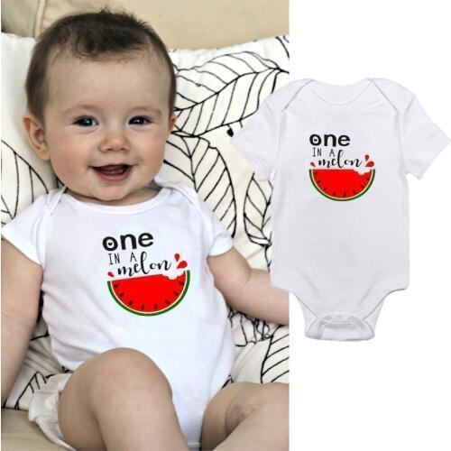DERMSPE New White Infant Baby Boy Clothes Girl Short Sleeve letter print One Watermelon Romper Baby Clothes Unisex Baby Rompers