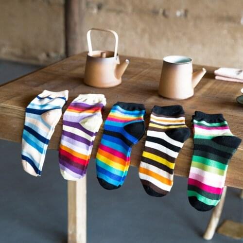 Harajuku Rainbow Printed Cotton Women Socks Fashion Korean Kawaii Cute Striped Funny Girl Socks Soft Chaussettes Femme Meias