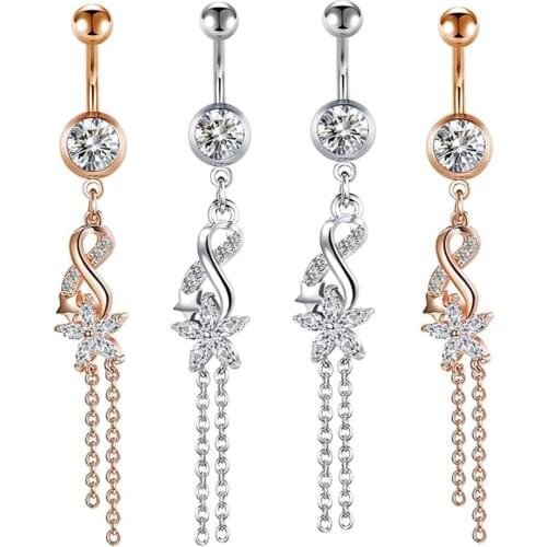 Surgical Steel Belly Button Rings Cute Dangle Navel Rings Piercing Rhinestones Ball Navel Ring 14G Wholesales Drop Shippings