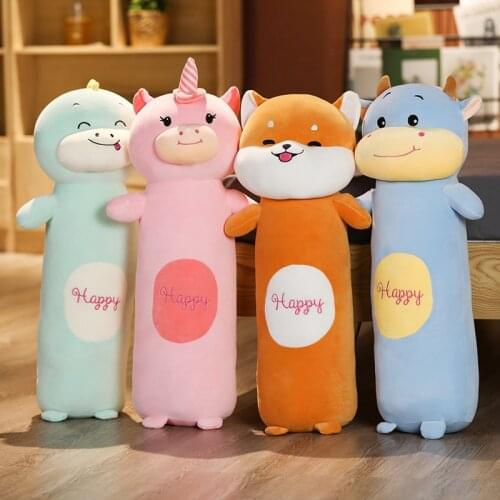 Nice Giant Kawaii Plush Stuffed Boyfriend Long Pillow Cartoon Animals Shiba Inu Dog/Unicorn/Dinosaur/Cow Toys Bed Sleep Cushion