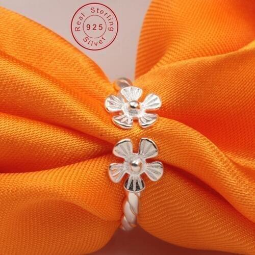 Fashion Bijoux New Fashion 925 Sterling Silver Double Flowers Opening Adjustable Tail Rings, Kanye West Yeezy Boost 350