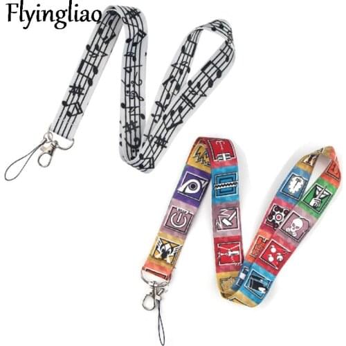Musical note Rainbow Six Lanyard Keys Phone Holder Funny Neck Strap With Keyring ID Card DIY Animal webbings ribbons Hang Rope