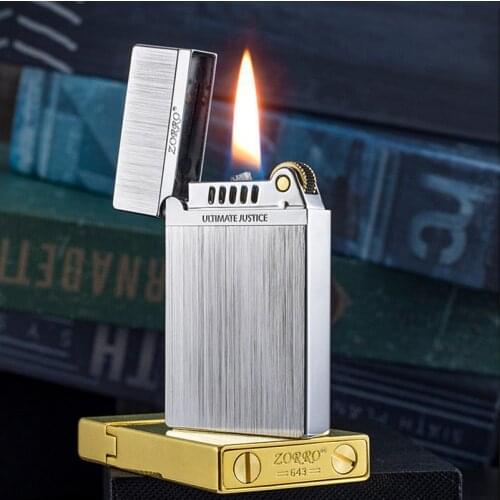 New Original Zorro Brass Kerosene Lighter. Bright Sound Ultra Thin. Gasoline Flint Cigarette Accessory.Smoking Gadgets