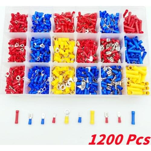 1200pc insulated wire connector, butt crimping power supply shovel ring fork barrel terminal kit cold press terminal auto parts