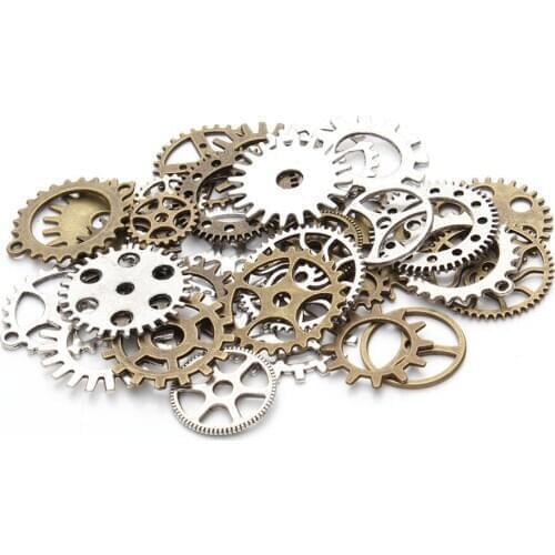 Wholesale Mixed 30pcs Vintage steampunk Charms Gear Pendant Antique bronze Fit Bracelets Necklace DIY Metal Jewelry Making