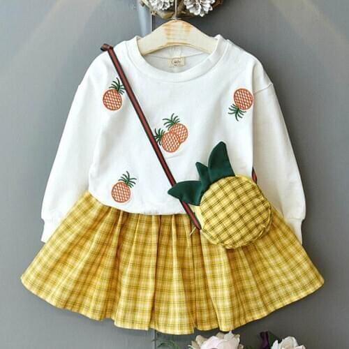 Amya Baby Toddler Fall Outfits Girls Long Sleeve Embroidery Tops + Skirt + Bag 3pcs Christmas Kids Clothing Sets For Girls