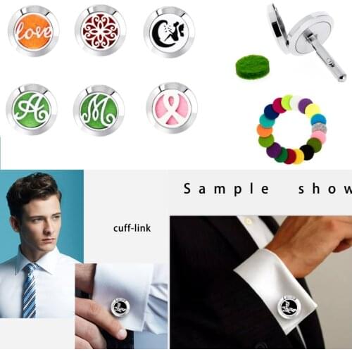 Letter A-Z Love 1 pair 20mm stainless steel cufflinks locket Essential oil aromatherapy perfume locket for women man 10Pads Gift