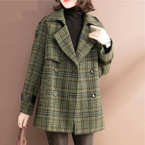 Plus size Womens Plaid Wool Suit Jacket 2021 Autumn Winter New Vintage Loose Turn down collar Coat Casual Female Wool Outerwear
