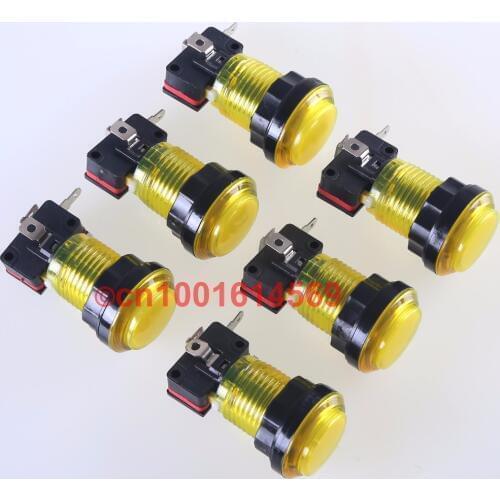 Reyann 6pcs 5V 30mm LED illuminate Round Arcade LED Action Push Button For Arcade Game & MAME DIY & Mortal Kombat Game - Yellow