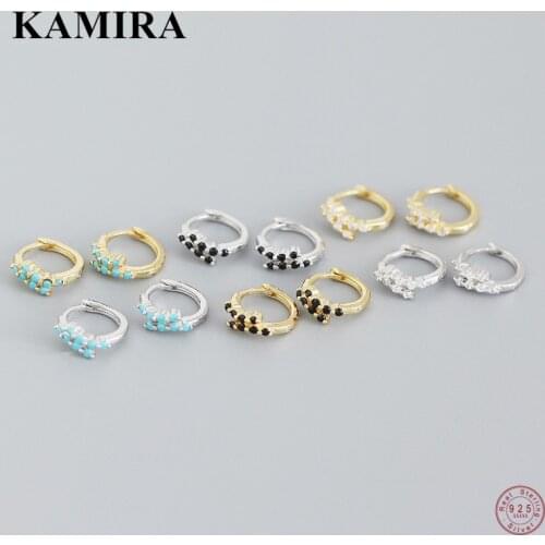 KAMIRA 925 Sterling Silver Cuban Geometric Minimalism Rainbow Zircon Round Hoop Earrings for Women Birthday Fashion Jewelry Gift