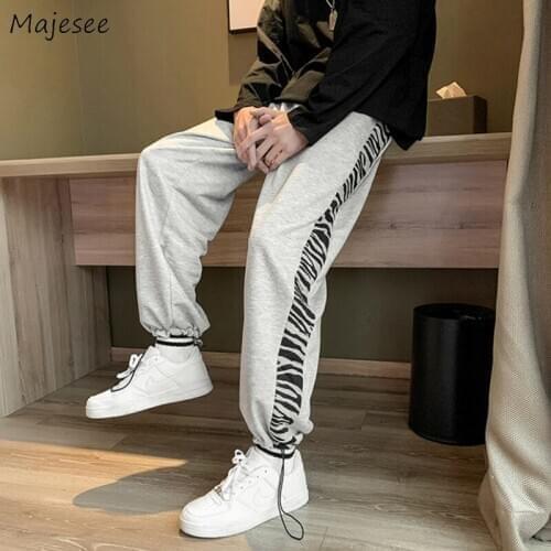 Sweatpants Men Bundle Feet Spliced Drawstring Zebra-stripe Full Length Baggy Straight All-match Korean Style Leisure Fashion Ins
