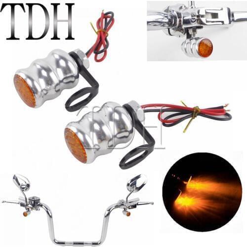 2 X Motorbike Handlebar LED Turn Signal Light Amber Indicator Blinker w/ Mount Bracket For Harley Honda Yamaha Cafe Racer