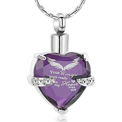 Angel Wing Heart Urn Necklace Cremation Jewelry for Ashes Holder Birthstone Ashes Keepsake Urn Necklace