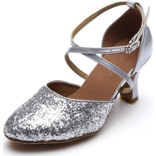 Womens Girls Glitter Closed Toe Latin Dance Shoes Sliver Black Red Gold High Heels Salsa Ballroom Tango Dance Shoes For Women