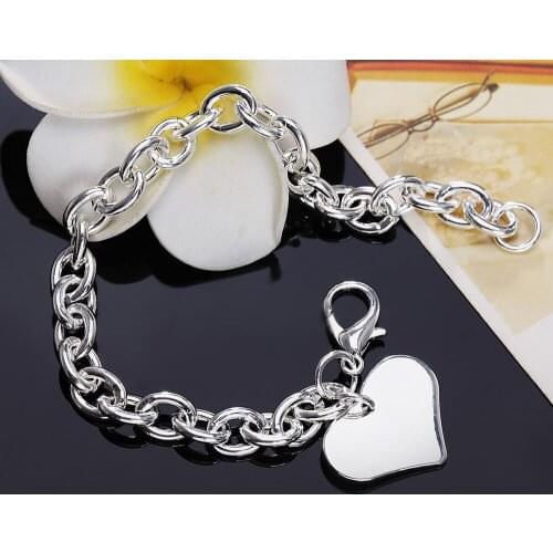 Hot fine romantic love heart pendant chain fashion 925 sterling silver Bracelet for woman jewelry Wedding party Holiday gift