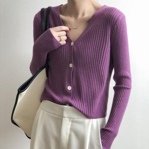 Womens Cardigan 2021 Spring Autumn Knitted Cardigan Women Sweater Slim Long Sleeve Button Short Sweet Sweater Coat