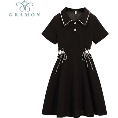 Plus Size Gothic Women Dress Fashion Hepburn Style Polo Exposed Waist Streetwear 2021 Korean Summer New Mini Vestidos