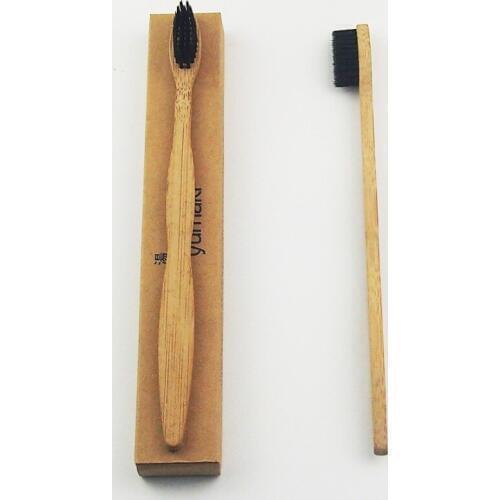 50 Pieces Black 100% Bamboo Toothbrush Wood toothbrush Novelty Bamboo soft-bristle Capitellum Bamboo Fibre Wooden Handle