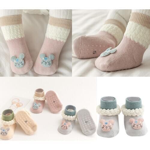 1 Pair Fashion Baby Girls Boys Cute Cartoon Non-slip Cotton Toddler Floor Socks Animal Pattern First Walker Shoes For Newborns#l