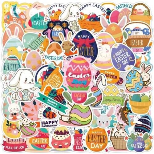 10/50pcs Easter Egg Cartoon Stickers PVC Waterproof Reusable Luggage Laptop Phone Computer Festival Stickers