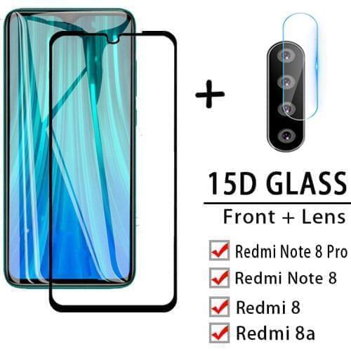 2 in 1 15D For Xiaomi Redmi Note 8 Pro Tempered Glass Full Glue Camera Protective Film For Xiaomi Redmi Note 8 Glass Redmi 8 8a