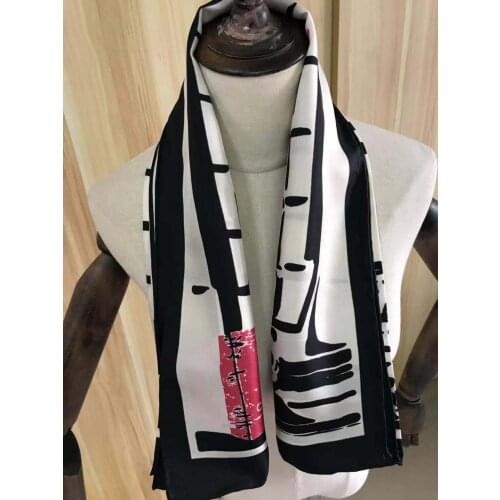 2020 new arrival winter black classic pattern 100% pure silk scarf twill hand made roll 90*90 cm shawl wrap for women lady