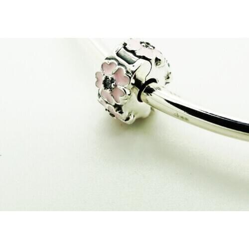 Popular Beads For Jewelry Making Pink Primrose Clip Charm Fits Beaded Chains Bracelets For Woman DIY Sterling Silver Jewelry