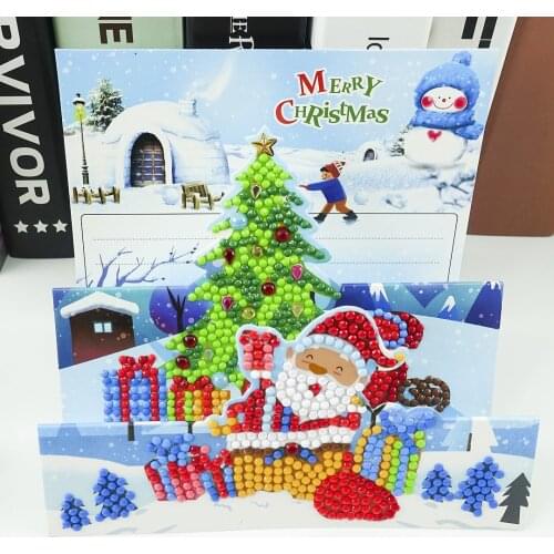 Diamond Painting Greeting Card Cartoon Christmas Santa Claus Birthday Postcards 5D DIY Kids Festival Embroidery Greet Cards Gift