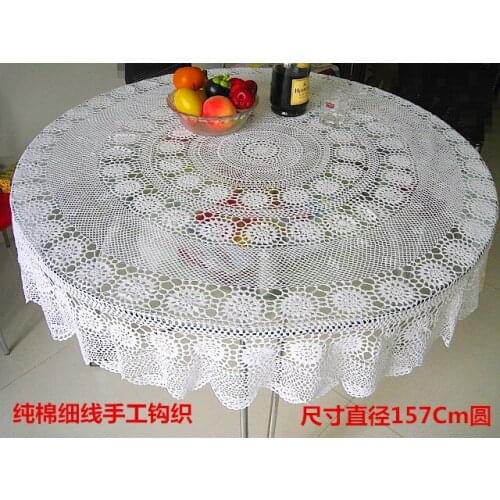 White cotton fine thread hand crochet round table cloth hook flower table cloth art hollow table cloth special