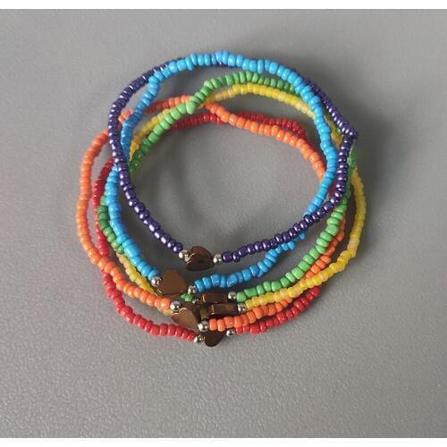 Handmade beaded bracelets combination heart-shaped stars embellished colorful rice beads elastic arm accessories man women gifts