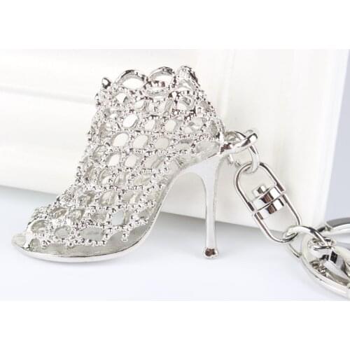 New Silver High Heels Shoe Pendant Charm Rhinestone Crystal Purse Bag Keyring Key Chain Accessories Wedding Party Lover Gift