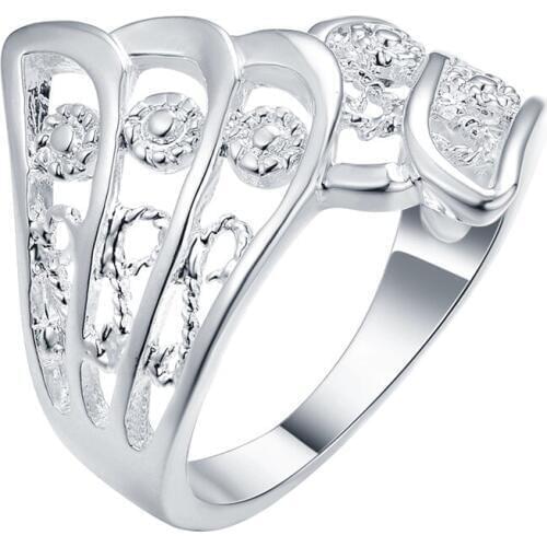 Factory price wholesale Silver color hollow finger geometric ring size 6-9 # fashion jewelry party gift classic good quality
